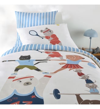 Housse de couette enfant 30% coton recyclé - La Redoute Interieurs - Écru et bleu