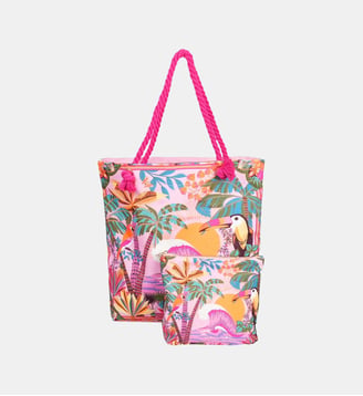 Sac cabas à motifs exotiques avec trousse DOLCE - Wild - Bleu