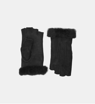 Mitaines Karlita Femme Cuir Peau Lainée - Agnelle - Noir