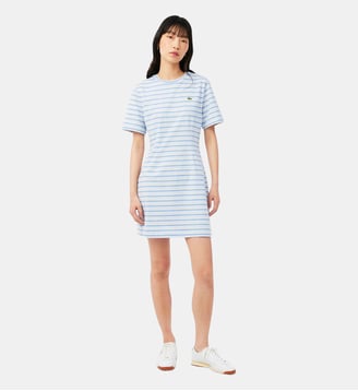 Robe t-shirt coton rayures - Lacoste - Bleu clair, bleu et jaune