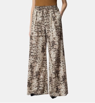Pantalon large à imprimé serpent - Pinko - Beige et noir