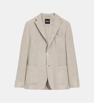 Blazer Slim en lin mélangé à micro motif - BOSS - Beige gris