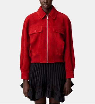 Blouson cuir suède rouge - Claudie Pierlot - Rouge