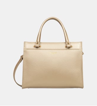 Sac à main Foulonné Double DAILY en cuir - Lancaster - Or pâle, in et nude