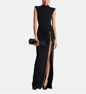 Robe longue fendue en jersey - Balmain - Black