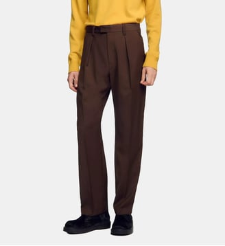 Pantalon large en laine - Sandro - Tabac fonce