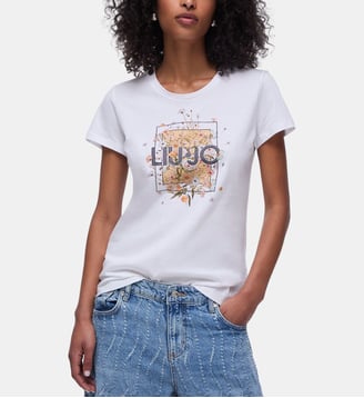 T-shirt avec imprimé et strass - Liu Jo - Blanc et foulard