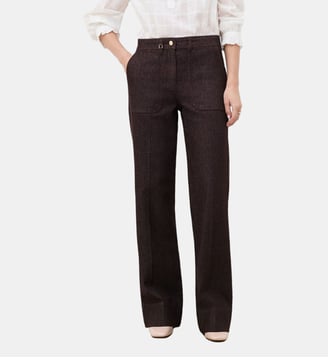 Pantalon phamilton - Motif uni - Coton - Coupe flare - Caroll - Marron foncé