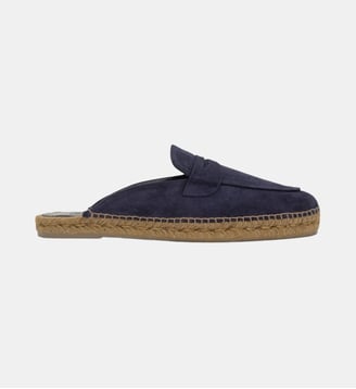 Espadrilles mocassin ouvertes en cuir NANDO - Castaner - Bleu foncé