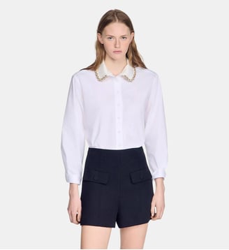 Chemise à col bijou - Sandro - Blanc