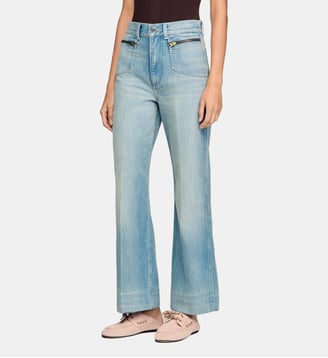 Jean droit coton délavé zippé - Sandro - Bleu jean