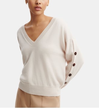Pull col V à boutons - Bompard - Cream