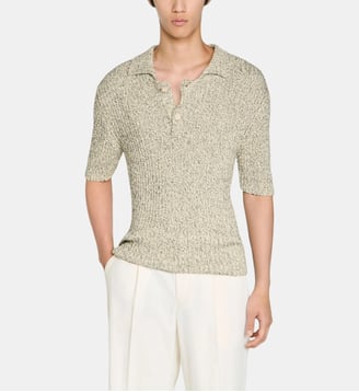 Polo en maille effet chiné en coton - Sandro - Blanc et noir