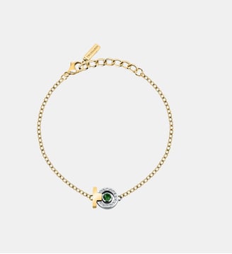 Bracelet en acier, cristaux, T-LOGO - Trussardi - Argent, or et vert