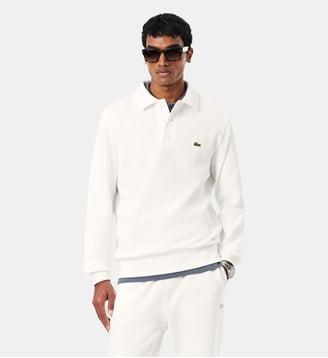 Sweatshirt col polo coton côtelé - Lacoste - Blanc farine