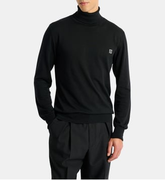 Pull PB à col roulé en coton et soie - Balmain - Noir