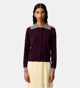 Cardigan laine col marin rayures - Claudie Pierlot - Dark dahlia