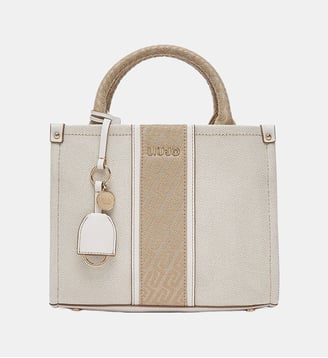 Sac à main cabas Ridhi coton et enduit monogrammes - Liu Jo - Beige