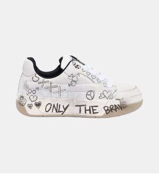D-Ollie-Baskets en cuir avec imprimé graffiti - Diesel - Blanc