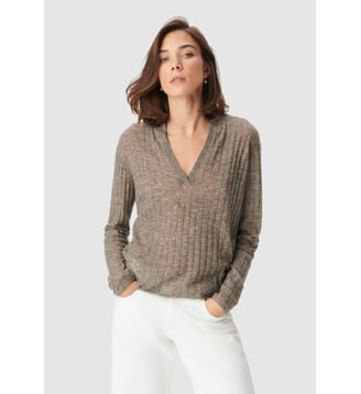 Pull tricot côtes plates - Ikks - Marron