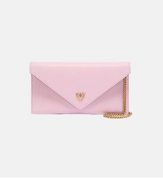 Petite pochette enveloppe en cuir lisse à logo love birds - Pinko - Rose clair