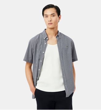 Chemise à carreaux popeline légère regular fit - Lacoste - Blanc et bleu marine