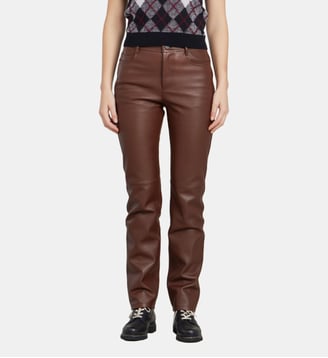 pantalon en cuir - Agnès b. - Marron tabac