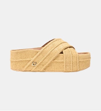Mules à plateforme effet raphia - Maje - Beige