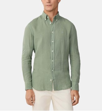 Chemise En Lin Teinte En Pièce Coupe Ajustée - Hackett London - Sage green