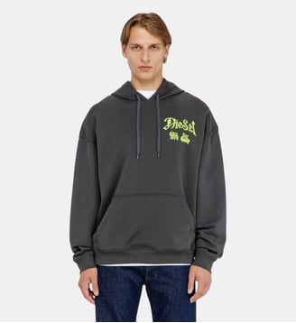 Sweat à capuche en coton avec graphismes floqués - Diesel - Gris foncé