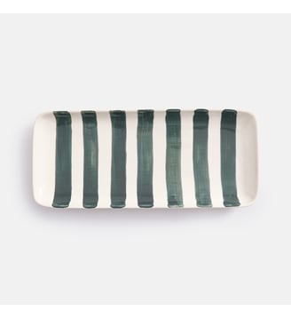 Plat à rayures, en céramique - La Redoute Interieurs - Vert eucalyptus
