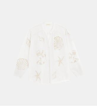 Blouse manches longues col v imprimé broderie BOLIANE - La Petite Etoile - Blanc