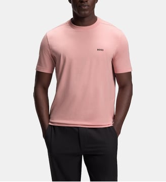 T-shirt droit signature en coton stretch  - BOSS - Light et pastel pink