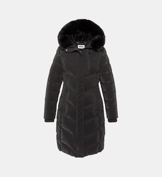 Parka longue à capuche bordée de fausse fourrure - Schott - Noir