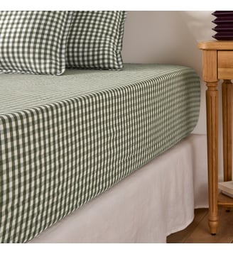 Drap-housse en lin lavé, bonnet 30 cm, à carreaux La Redoute Interieurs