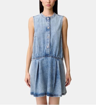 Robe courte évasée denim délavé - Claudie Pierlot - Denim bleu