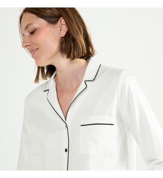 Pyjama col tailleur en satin, Essentiel Uni - Laurence Tavernier - Écru