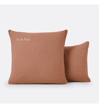 Taie d'oreiller personnalisée gaze de coton - La Redoute Interieurs - Terre de sienne