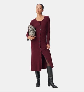 Robe midi maille boutonnée - Ikks - Rouge bordeaux