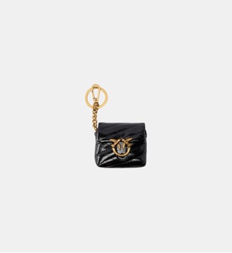 étui pour airpods love bag puff en cuir brillant - Pinko - Noir or antique
