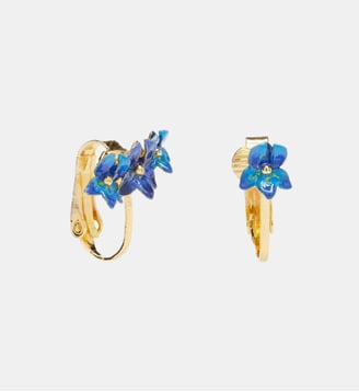 Boucles d'oreilles puces asymétriques Iris de Sibérie - Les Néréides - Bleu