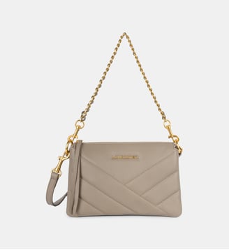 Petite pochette Soft Matelassé en cuir - Lancaster - Gris