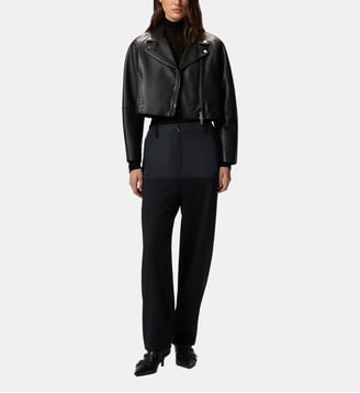 Blouson de motard cropped en cuir nappa - Pinko - Limousine noire
