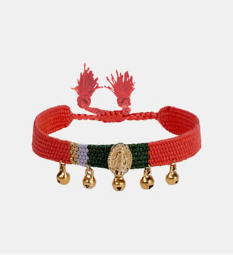 Bracelet en tissu réglable avec cabochon central et pampilles CIPRA - Hipanema - Corail
