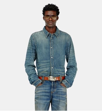 Chemise en denim effet froissé dirty - Diesel - Bleu moyen