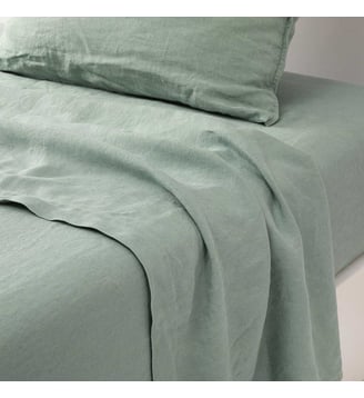 Drap plat  en lin lavé - Desforges - Vert grisé