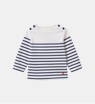 T-shirt marinière boutonné Bébé - Cyrillus - Rayure marine et écru