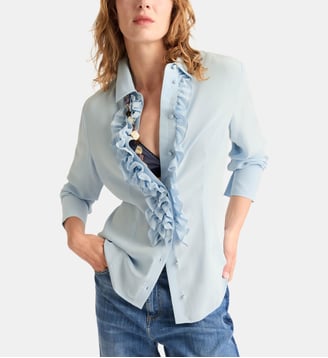 Chemisier iris en crêpe de chine soie sandwash - Momonì - Bleu clair