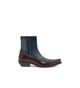 D-Frido-Bottines western en cuir et denim - Diesel - Bleu