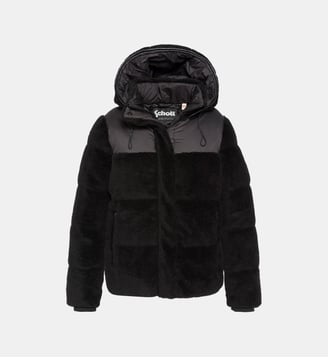 Doudoune sherpa à capuche bi-matière - Schott - Noir